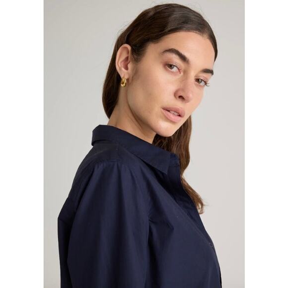 Quince Tops - Quince Wm's 100% Organic Cotton Poplin Long Sleeve Shirt  Navy Sz S #97